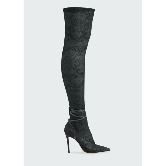 Gianvito Rossi Wildlace Black Lace Thigh High OTK Over Knee Sock Heel Boot 42 - Picture 2 of 12